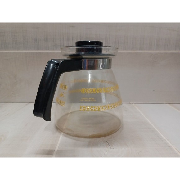 Vintage Melitta 6 Cup Glass Replacement Coffee Pot Carafe w/ Lid Yellow Print - Picture 6 of 10
